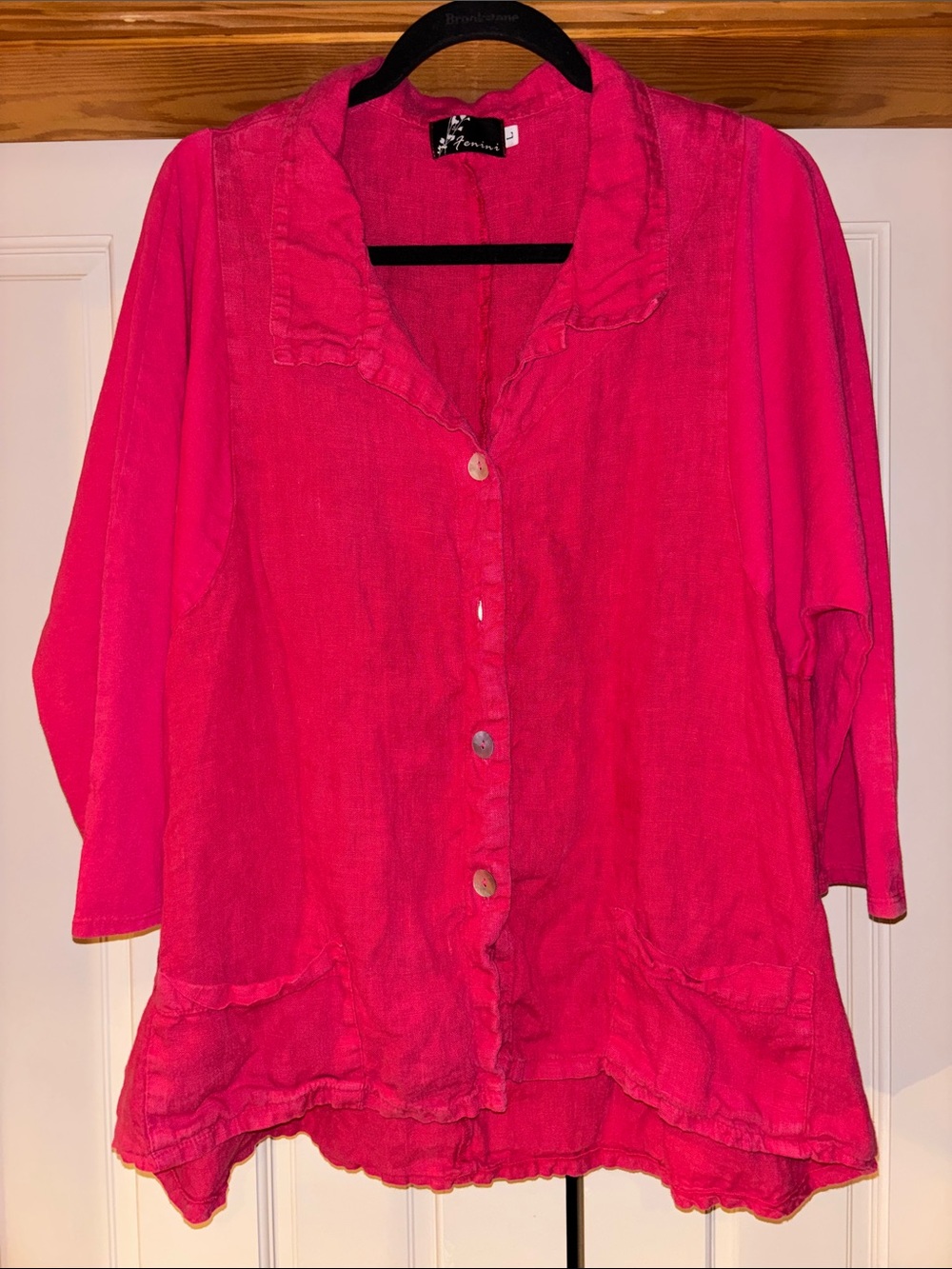 Women's Button-Front Collar Linen Shirt - Hot Pink